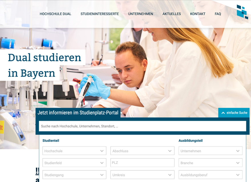 Die neue Internetseite von hochschule dual - Bayerns Netzwerk für duales Studieren bietet umfassende Informationen für Interessierte