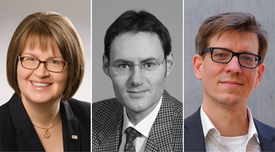 Die Preisträgerin Prof. Dr. Birgit Rösel (OTH Regensburg) und die Preisträger Prof. Dr. Michael Gutiérrez (HNU) und Prof. Dr. Achim Förster (FHWS)